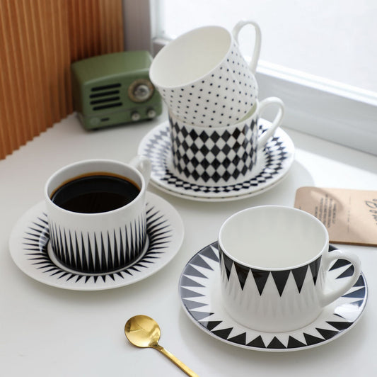 Black and white striped coffee set